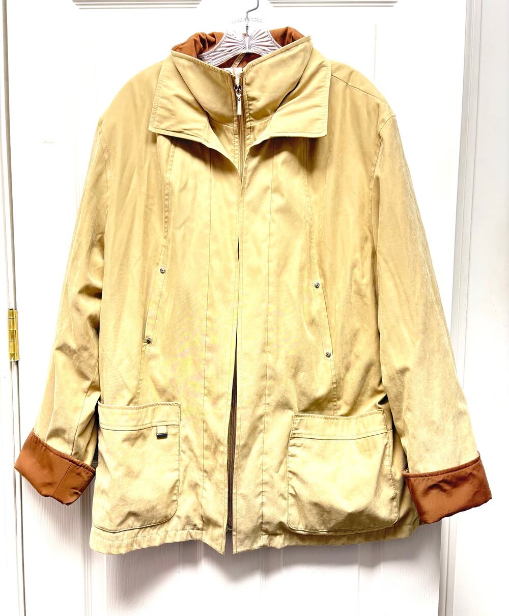 Mackintosh New England Jacket Women’s XL Tan Utility Zip Barn Coat Pockets Dune